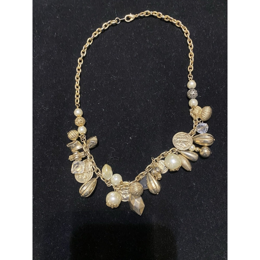 Vintage Gold-tone Dangle Charm Necklace-Unmarked